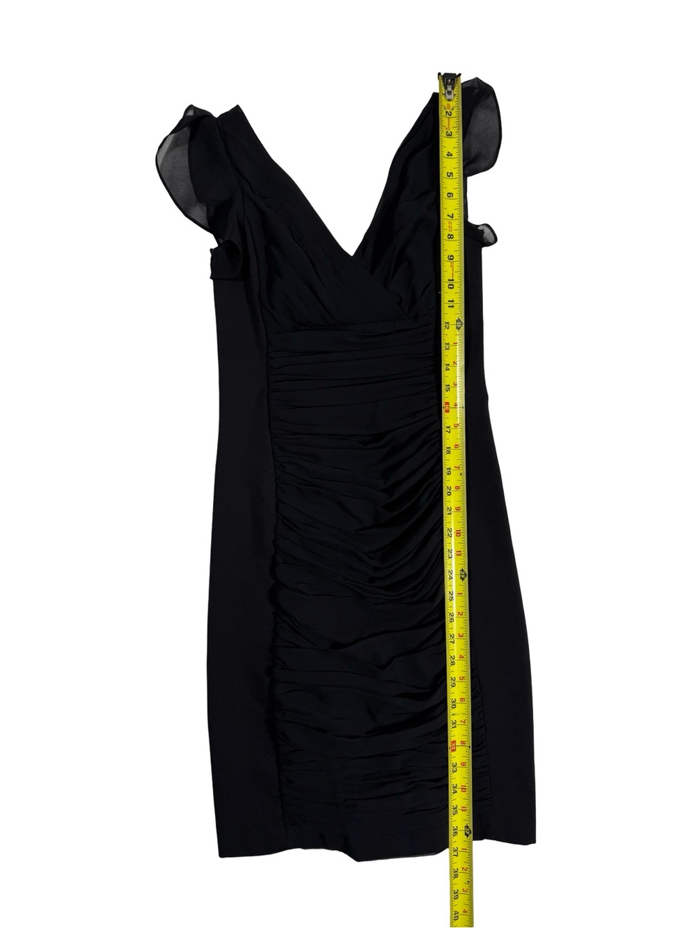 WHBM White House Black Market Ruched Flutter Sleeve Sheath Dress 6P Black NWT - Picture 4 of 7